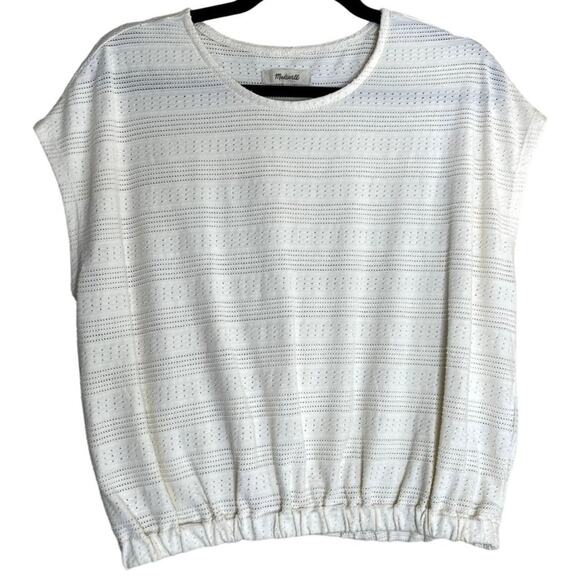 Madewell #AN461 Women Size Small Pointelle Knit Short Sleeve Crop Top Beige Cap - Picture 2 of 10